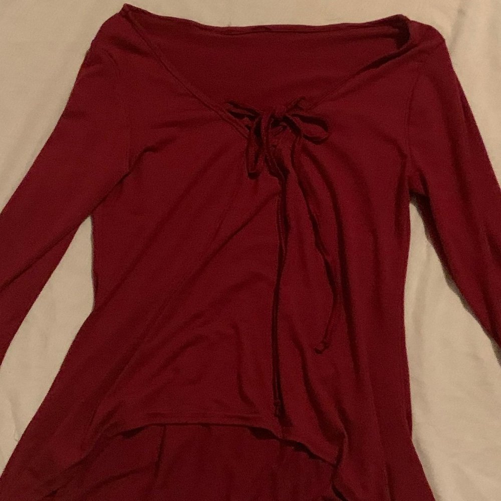 Red tie up shirt